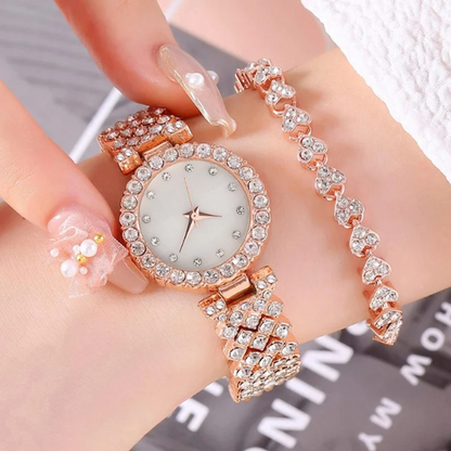 Women's - Conjunto de reloj y pulsera de lujo para mujer con caja regalo