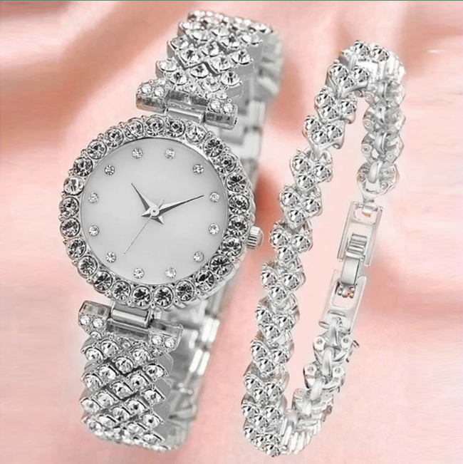 Women's - Conjunto de reloj y pulsera de lujo para mujer con caja regalo