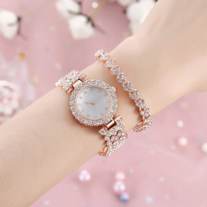 Women's - Conjunto de reloj y pulsera de lujo para mujer con caja regalo